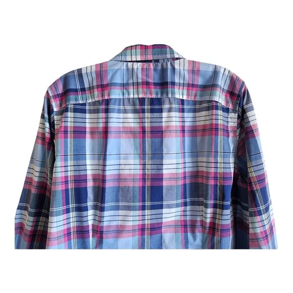 CHAPS by Ralph Lauren Women XL Plaid Striped Contrast Cuff Button Up No Iron 44" - Picture 7 of 8